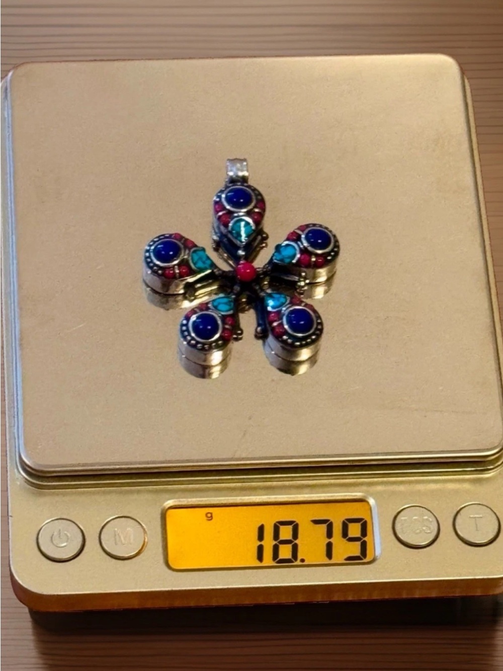 Handcrafted Vintage Style Artisan Floral Pendant Inlay Stones Set In Silver 18gr - Picture 9 of 9